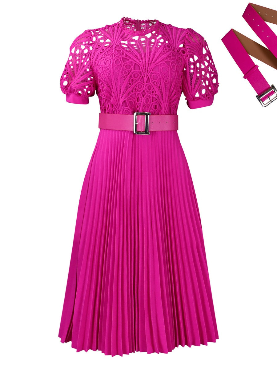 Short Sleeve Trim Lace Belts Mini&Short Dresses