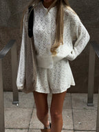 Jacquard Knitting Hollow Cardigan Top Shorts Set 2-piece Sets
