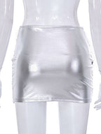 PVC Glossy Patent Leather Cross Pleats Sexy Short Skirt
