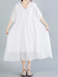 Plain Cotton Short Sleeves Hooded Style A-Line Dress