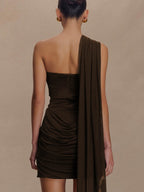 Pleated One Shoulder Hip Wrap Mini&Short Dresses