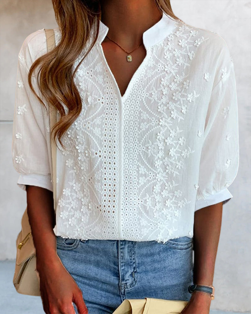 | Women’s Summer V Neck Puff Sleeve Blouse