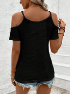Crochet Splicing Cutout Off-shoulder Knitted T-shirt