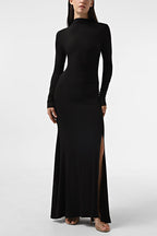 Mockneck Long Sleeves High Slit Bodycon Maxi Dress
