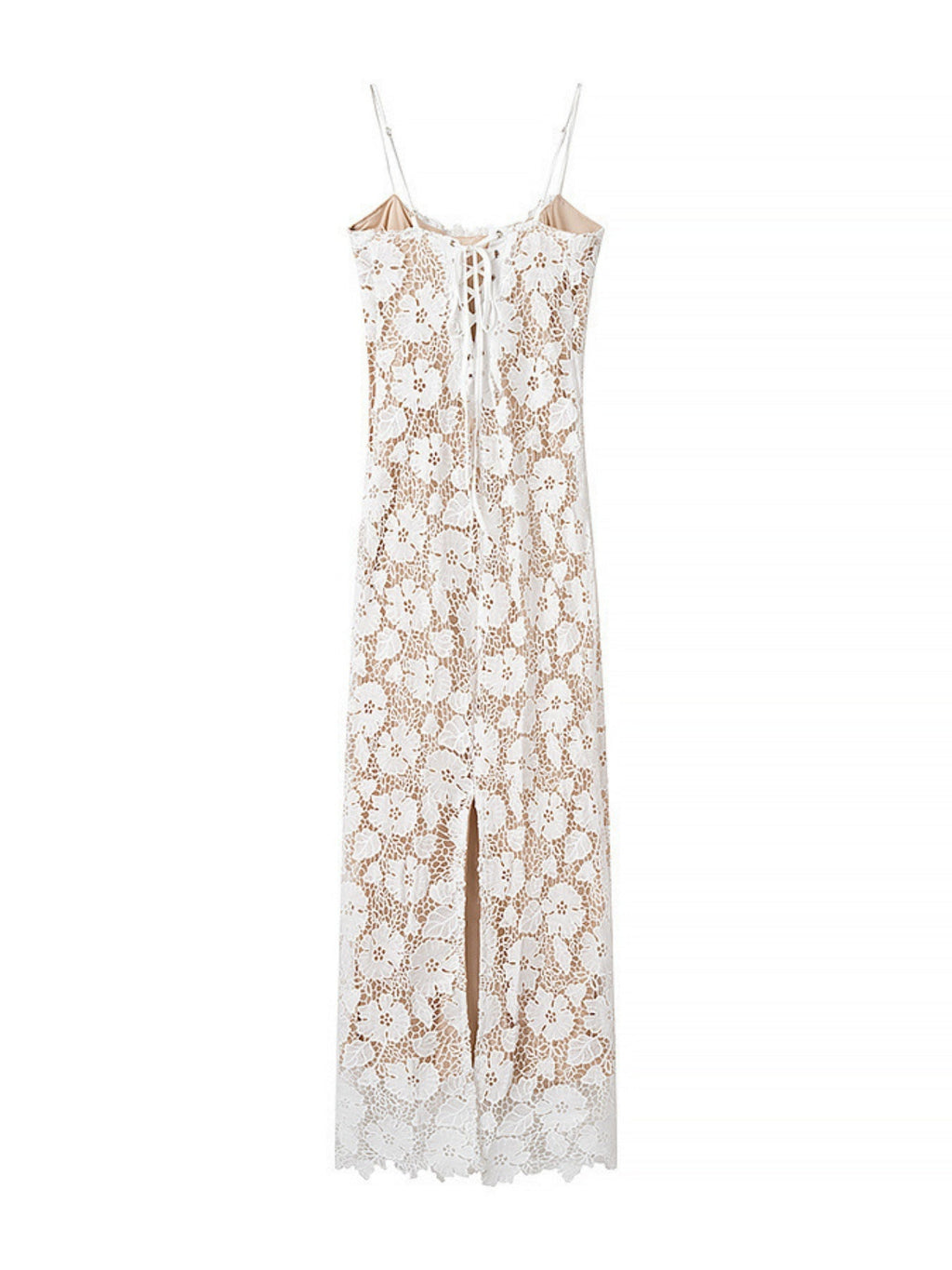 Lace See-through Strappy Slit Maxi Dresses