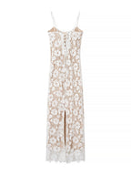 Lace See-through Strappy Slit Maxi Dresses