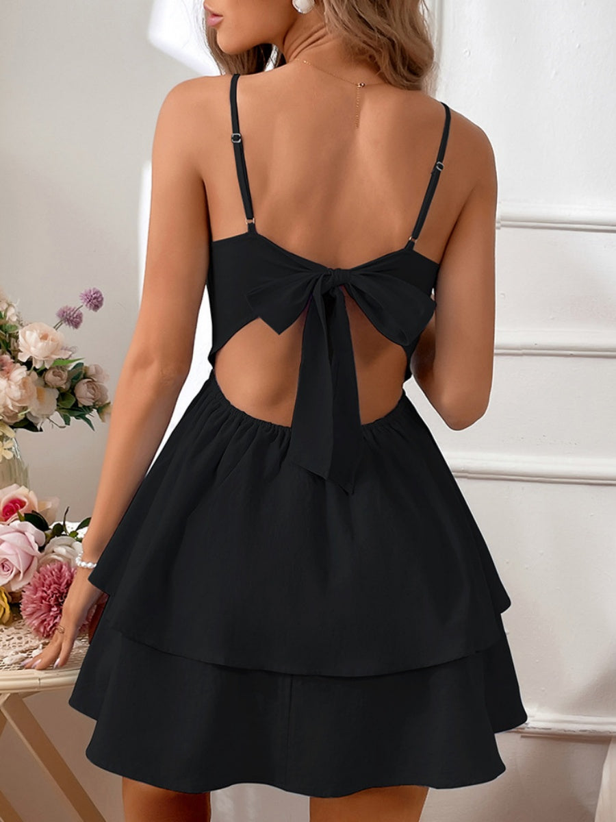Pure Cotton Backless Bow Tie Mini&Short Dresses