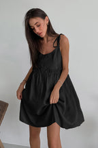 Tie Shoulder Empire Waist Ruffle Seam Babydoll Mini Dress