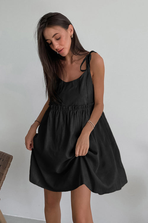 Tie Shoulder Empire Waist Ruffle Seam Babydoll Mini Dress