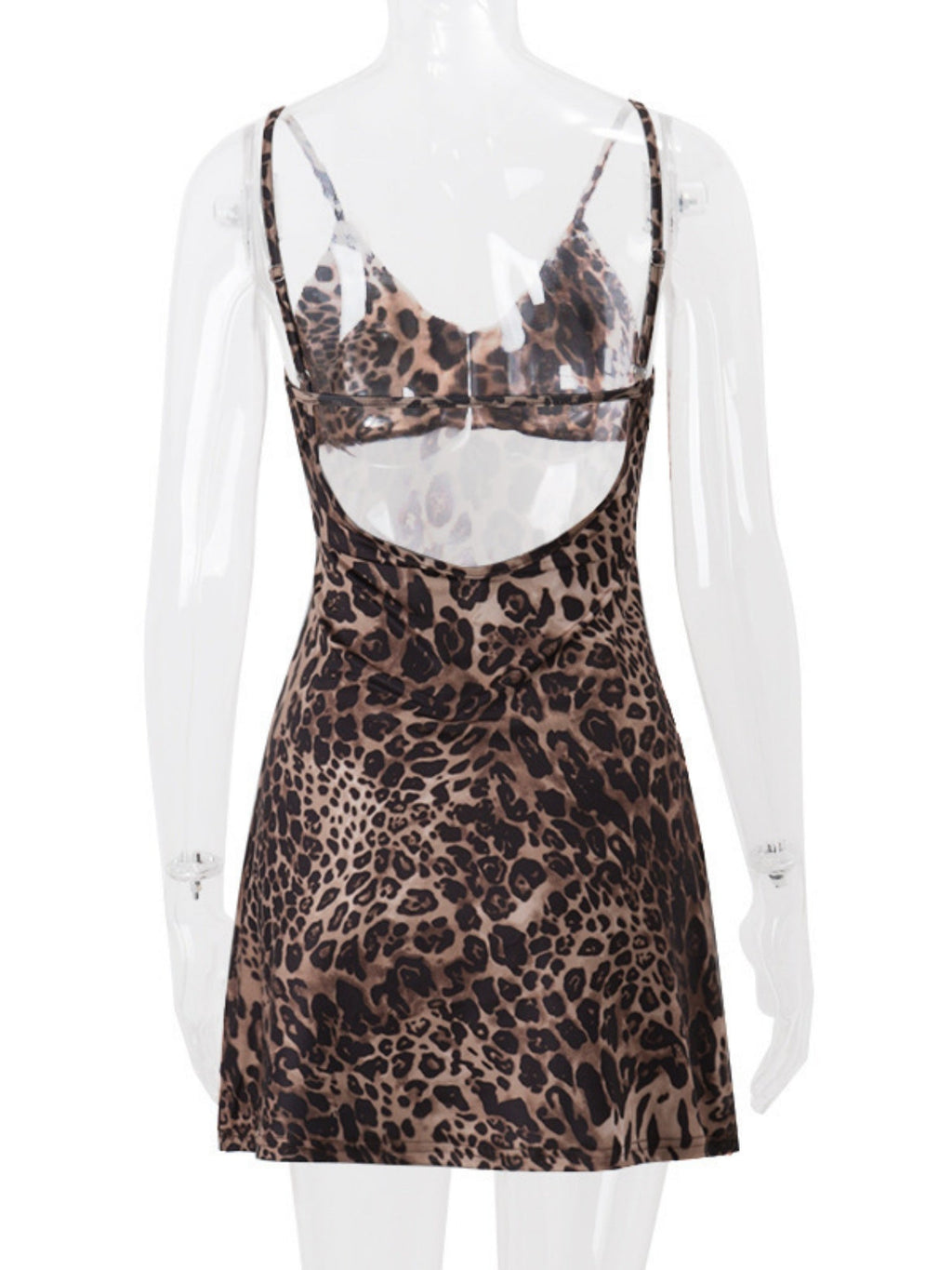 Leopard Print Backless V-neck Suspenders Mini&Short Dresses