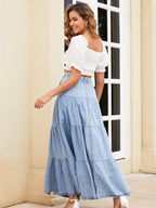 Denim Buttons Pocket Layering Skirts