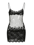 Sheer And Sexy Short Suspender Dress With Mesh Lace Trim