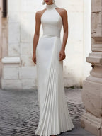 Halter Irregular Pleats Formal Dress Maxi Dresses