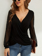 Lace Splicing Loose-fit V-neck Chiffon Blouse