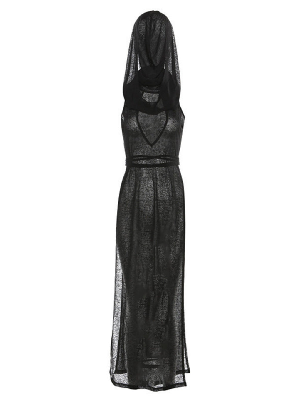 Mesh Splicing Hooded Sleeveless High Fork Maxi Dresses