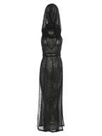 Mesh Splicing Hooded Sleeveless High Fork Maxi Dresses