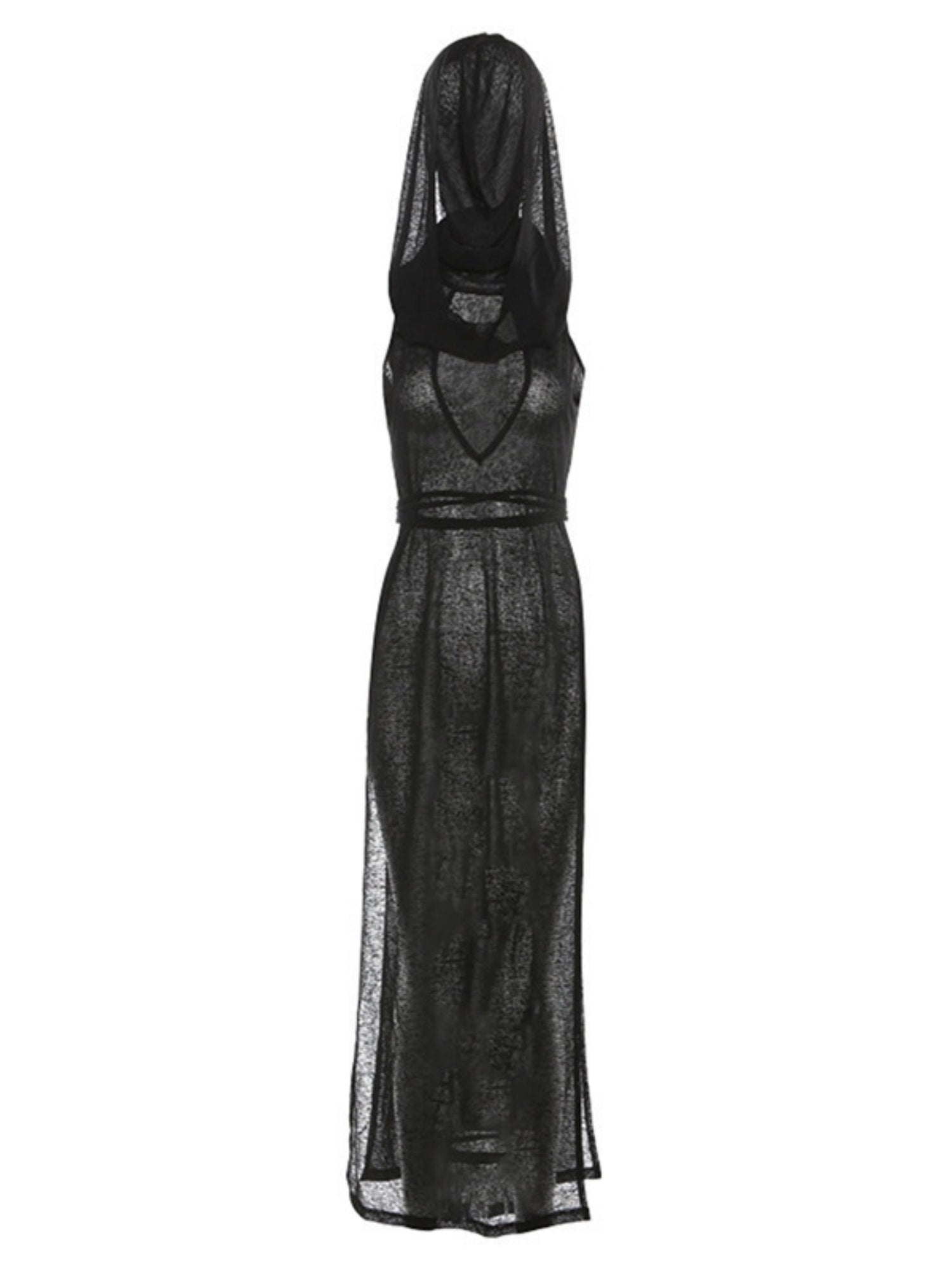 Mesh Splicing Hooded Sleeveless High Fork Maxi Dresses