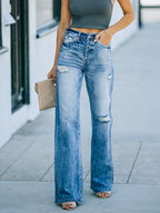 High waist Washing Wide-leg Ripped jeans