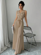 Commuting Suit Collar Pleated Pants Double-breasted Jumpsuits