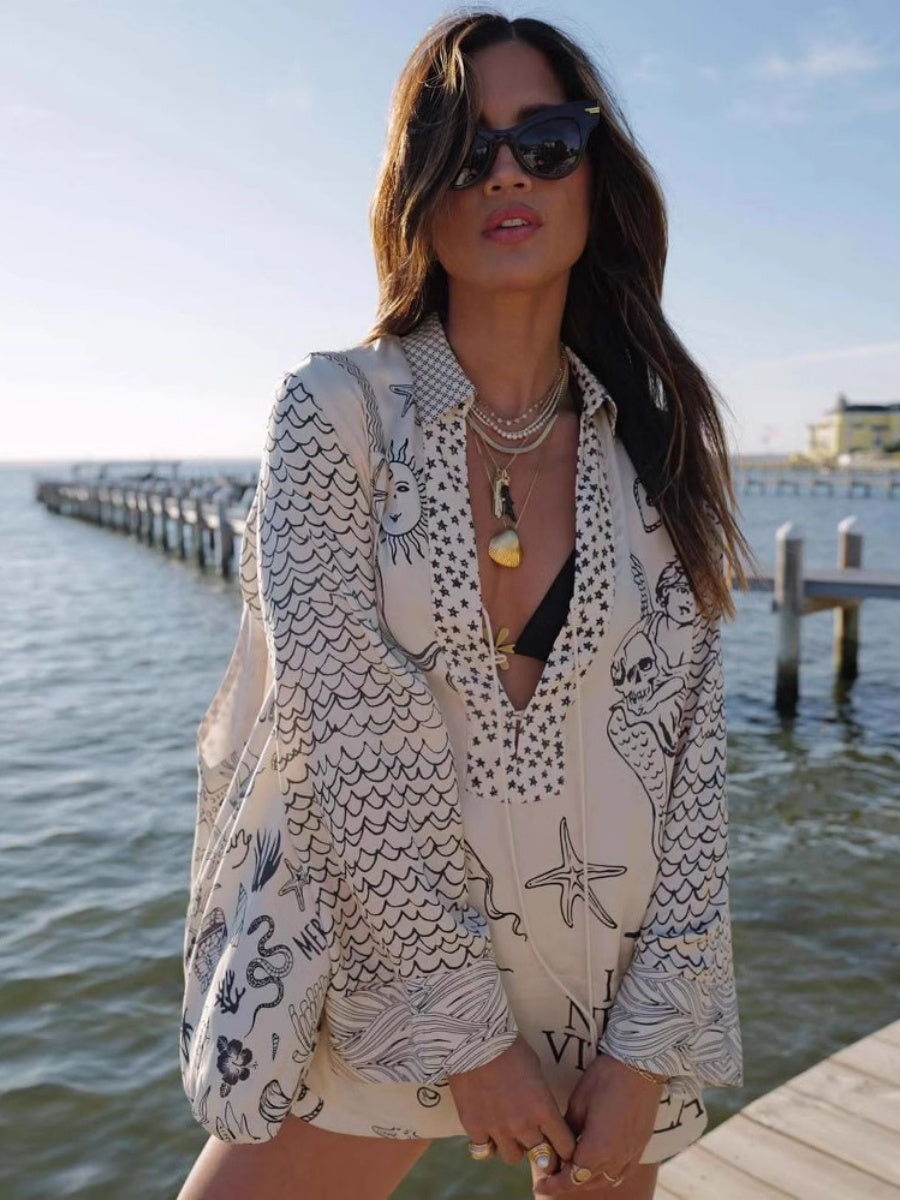 Printed Vacation V-neck Shirt Shorts Set 2-piece Sets