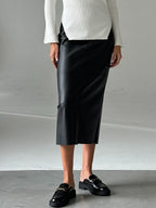 PU Leather High-waisted Back Slit Longline Skirts