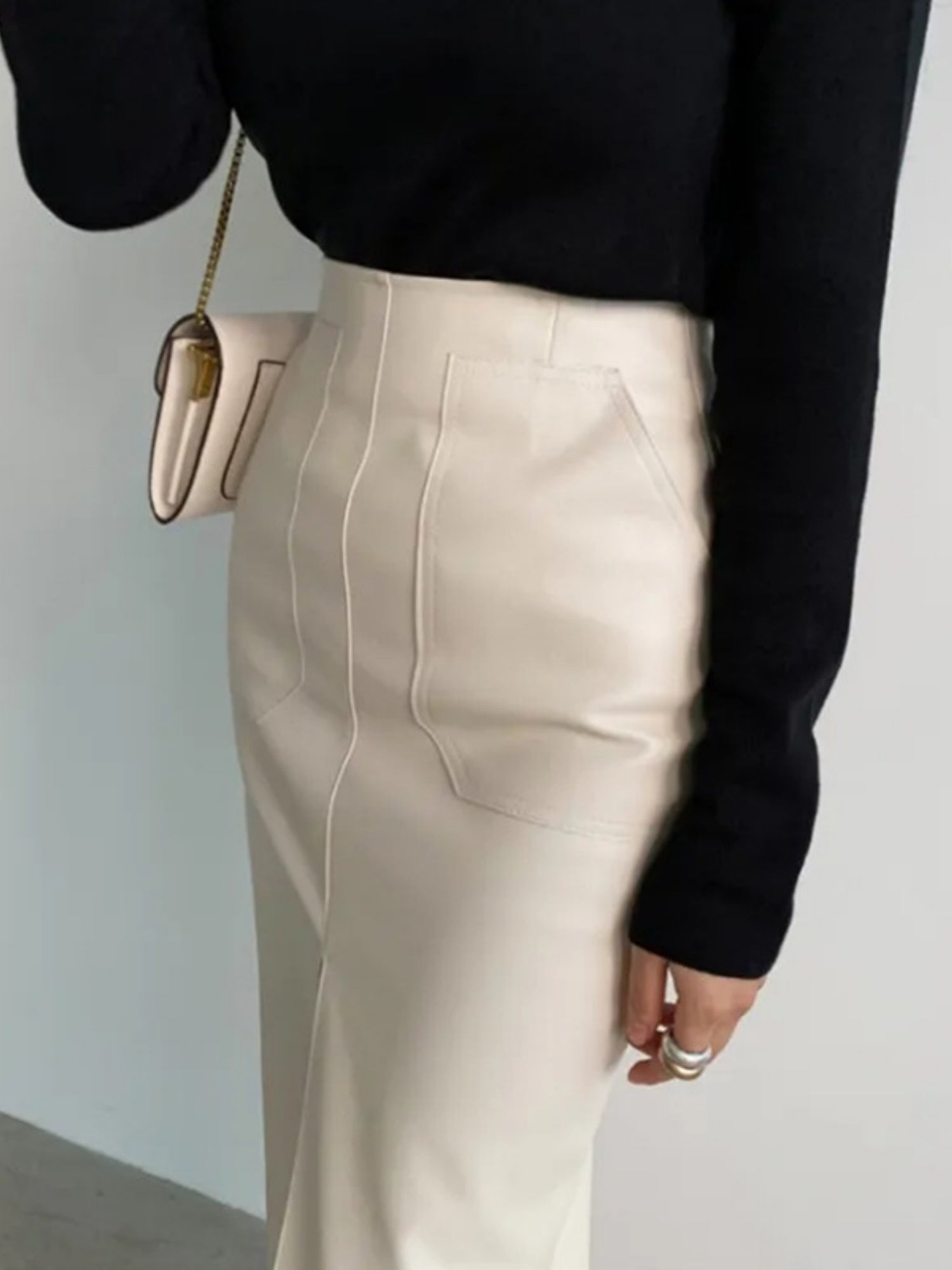 PU Leather Deep Fork Skirts