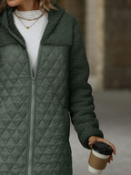 | Structured long-sleeved zip-up hooded coat