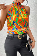 Unique Print Sleeveless Round Neck Loose Top