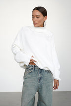 Solid High Neck Slouchy Slim-Fit Knit Sweater