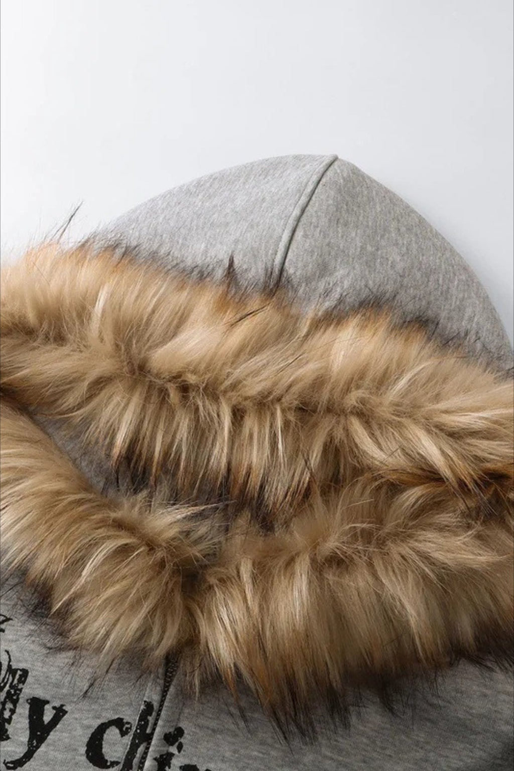Street Print Fur Trimmed Relaxed Hoodie