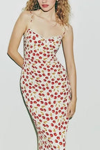 Cherry Print Spaghetti Strap Bodycon Midi Dress