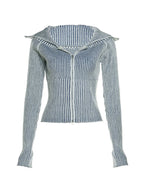 Stripe Zipper Cardigan Knit