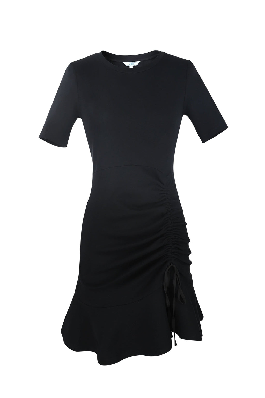 Short Sleeve Round Neck Side Ruched Drawstring Flounce Hem Mini Dress