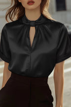 Solid Color Satin Openwork Casual Short-sleeved Shirt