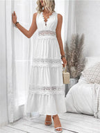 Full Size Lace Detail Tie Back Sleeveless Tiered Dress Plus Size