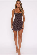Polka Dot Mesh Slim A Line Mini Dress