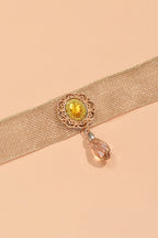 Fashionable Mesh Lace Gemstone Drop Pendant Necklace