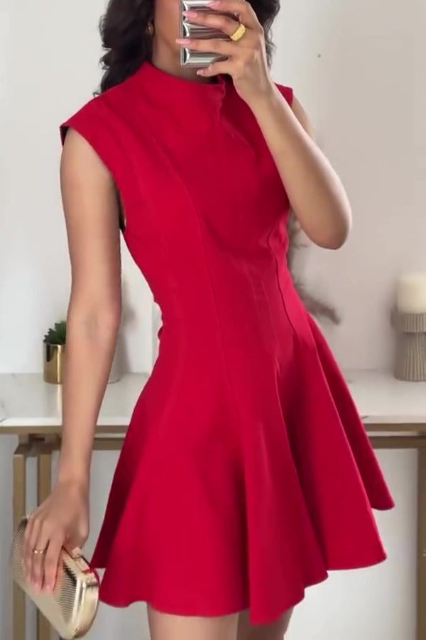 Sleeveless Mock Neck Fit and Flare Mini Dress