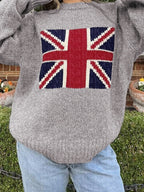 Flag Jacquard Crew Neck Pullover Sweater