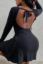 Ribbed Knit Long Sleeve Crew Neck Bodycon Mini Sweater Dress