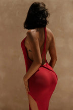 Spaghetti Strap Crisscross Tie Back Rib Knit Side Slit Maxi Dress