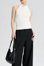 Cable Crochet Halter Knit Top