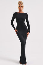 Long Sleeve Backless Bodycon With Side Slit Dress