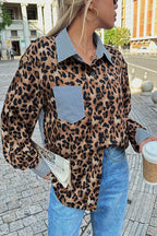Stylish Striped Leopard Print Patchwork Loose Casual Long-sleeved Shirt