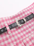 Plaid Pleated With Star Belt Mini Skirts