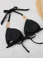 Solid Gem Engraved Halter Tie Back Bikinis