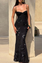Floral Lace Applique Sweetheart Spaghetti Strap Mermaid Maxi Gown