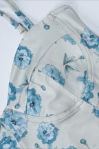 Blue Spaghetti Strap Sweetheart Corset Toile Floral Print A-Line Maxi Dress