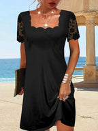 | Scalloped Black Midi Dress