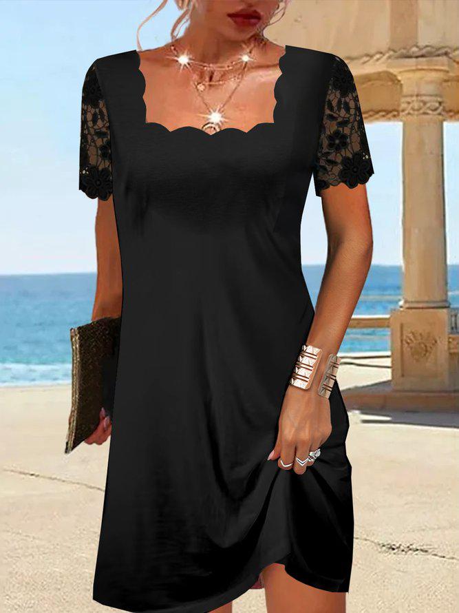 | Scalloped Black Midi Dress